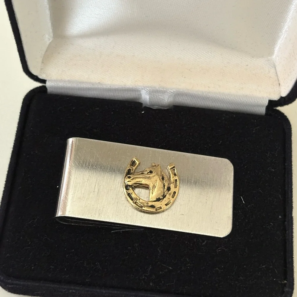 Silver Money Clip with Gold Horse Design